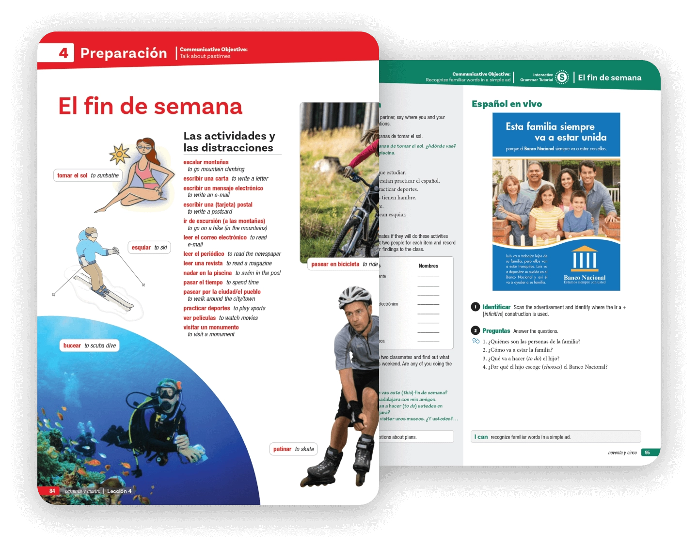 Aventuras, Interactive Presentation of Vocabulary and Grammar pages 84-85, 94-95