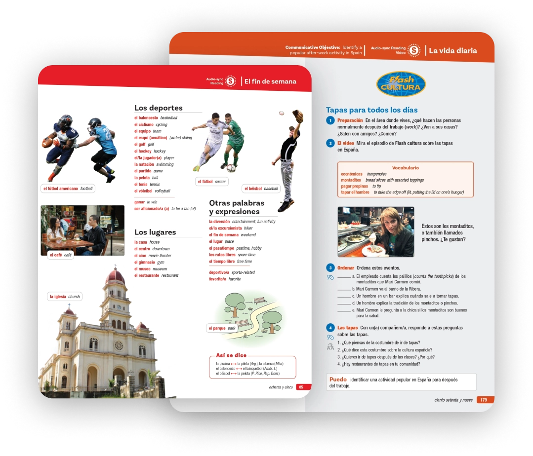 Aventuras Interactive Tools Advance Listening Skills page 84, 85, 178 and 179.