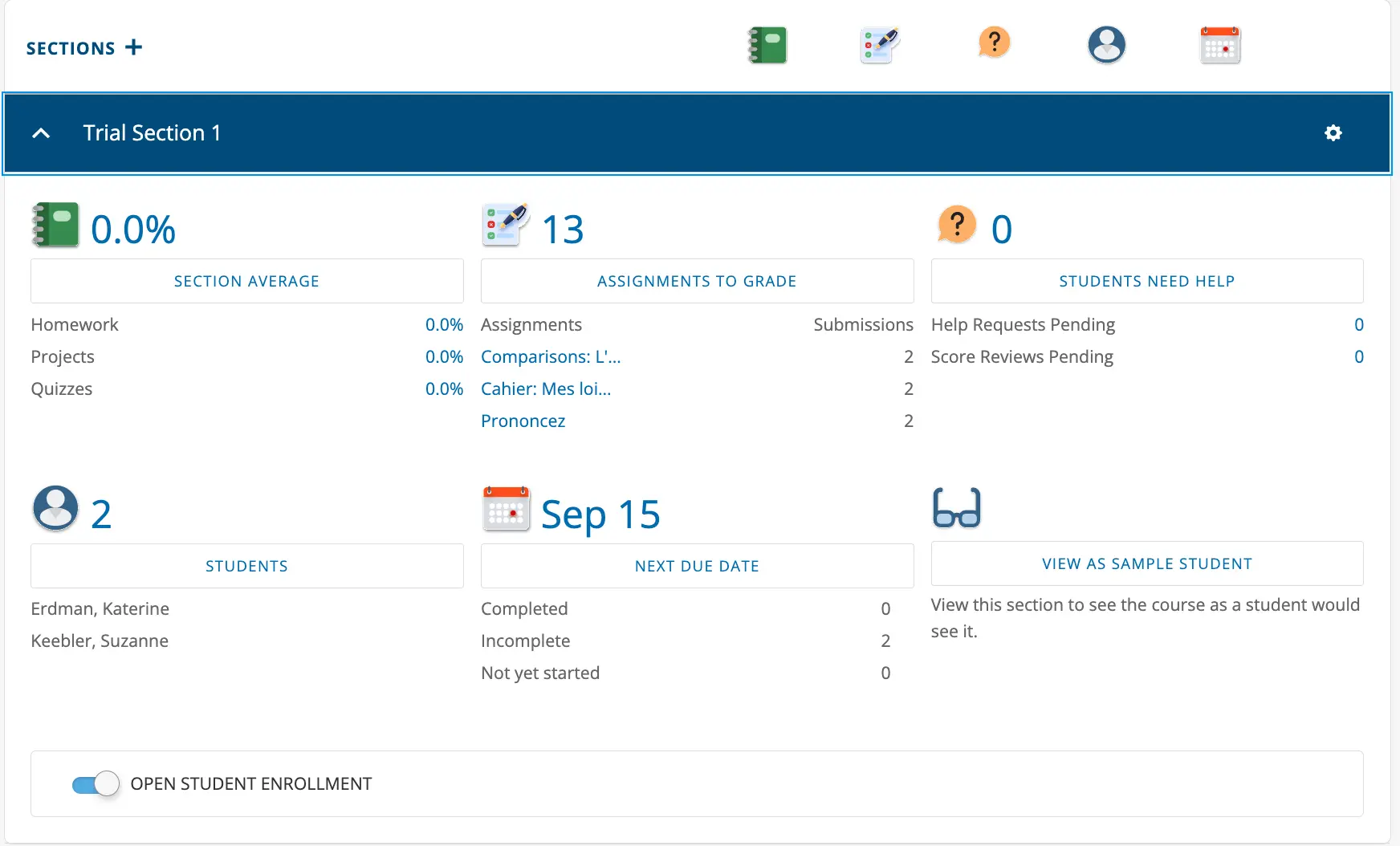 Course management interface