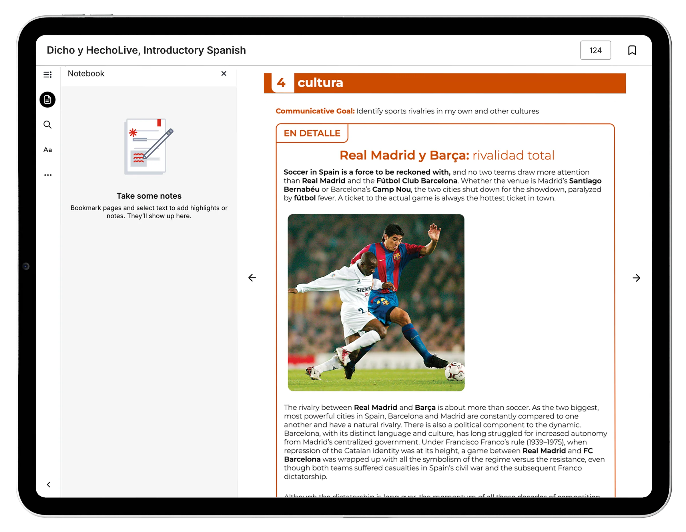 Digital notebook panel alongside a textbook reading page