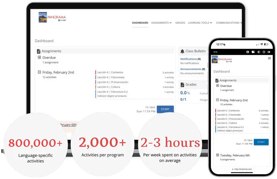 Laptop and phone displaying language activities