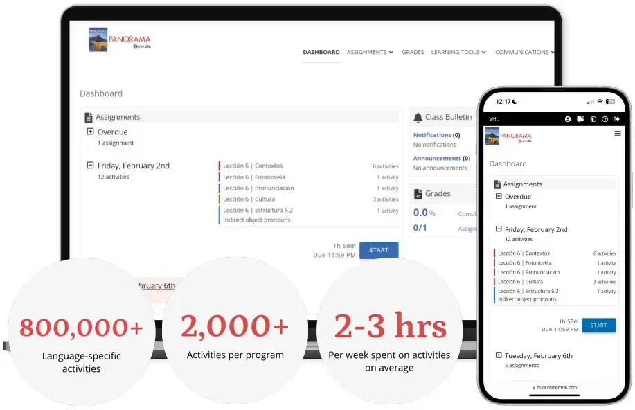 Laptop and phone displaying language activities