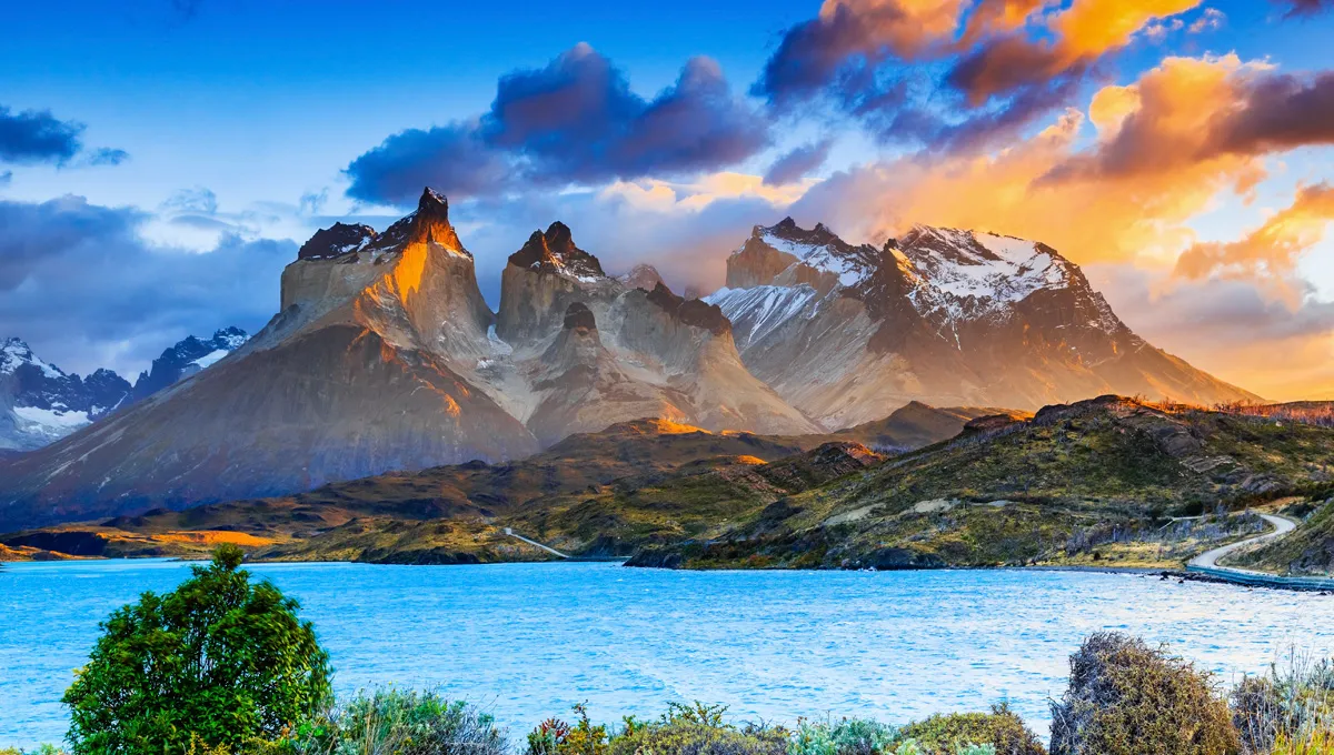 A mountain by a lake