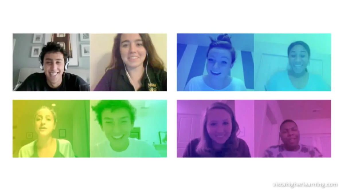 A group of students doing a video chat together.