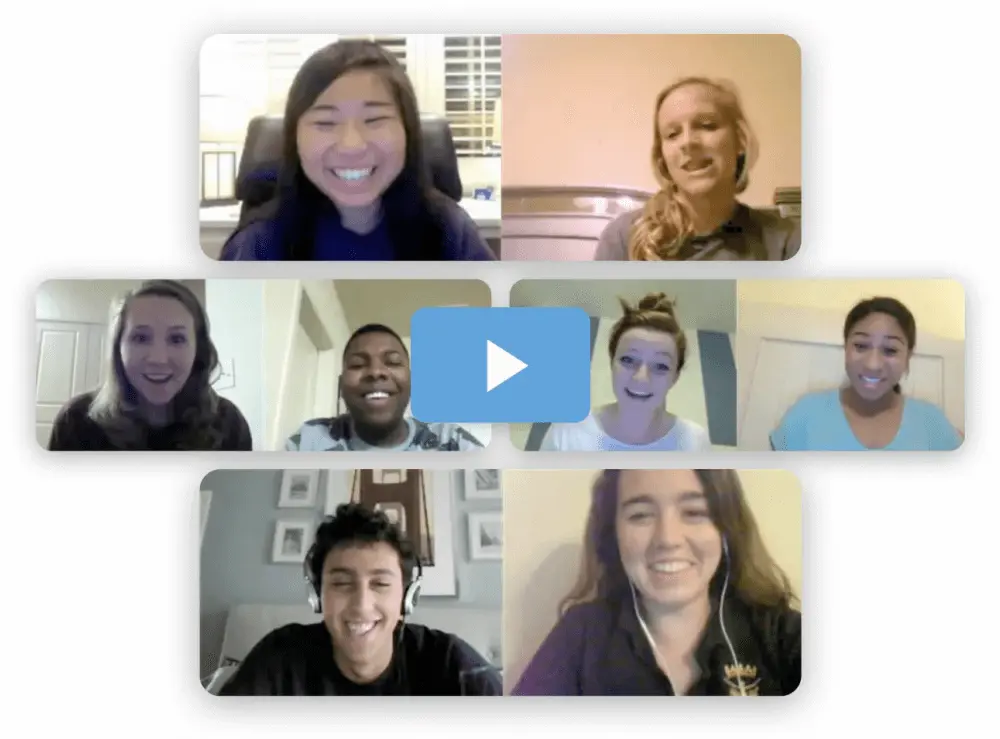 A group of students doing a video chat together.
