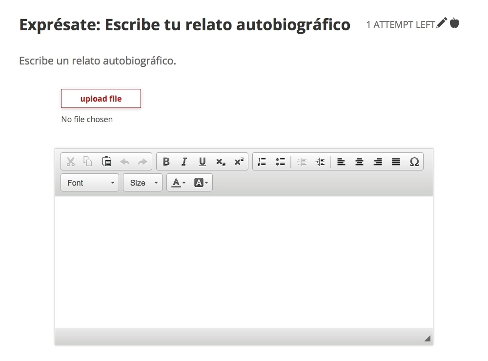 Online tooling for students to submit part of their work in the form of a composition, free response recording, or video record activity.