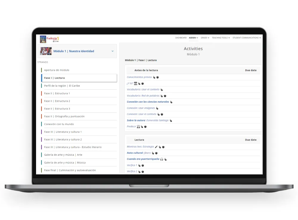 A laptop showing Galeria's time saving tools.