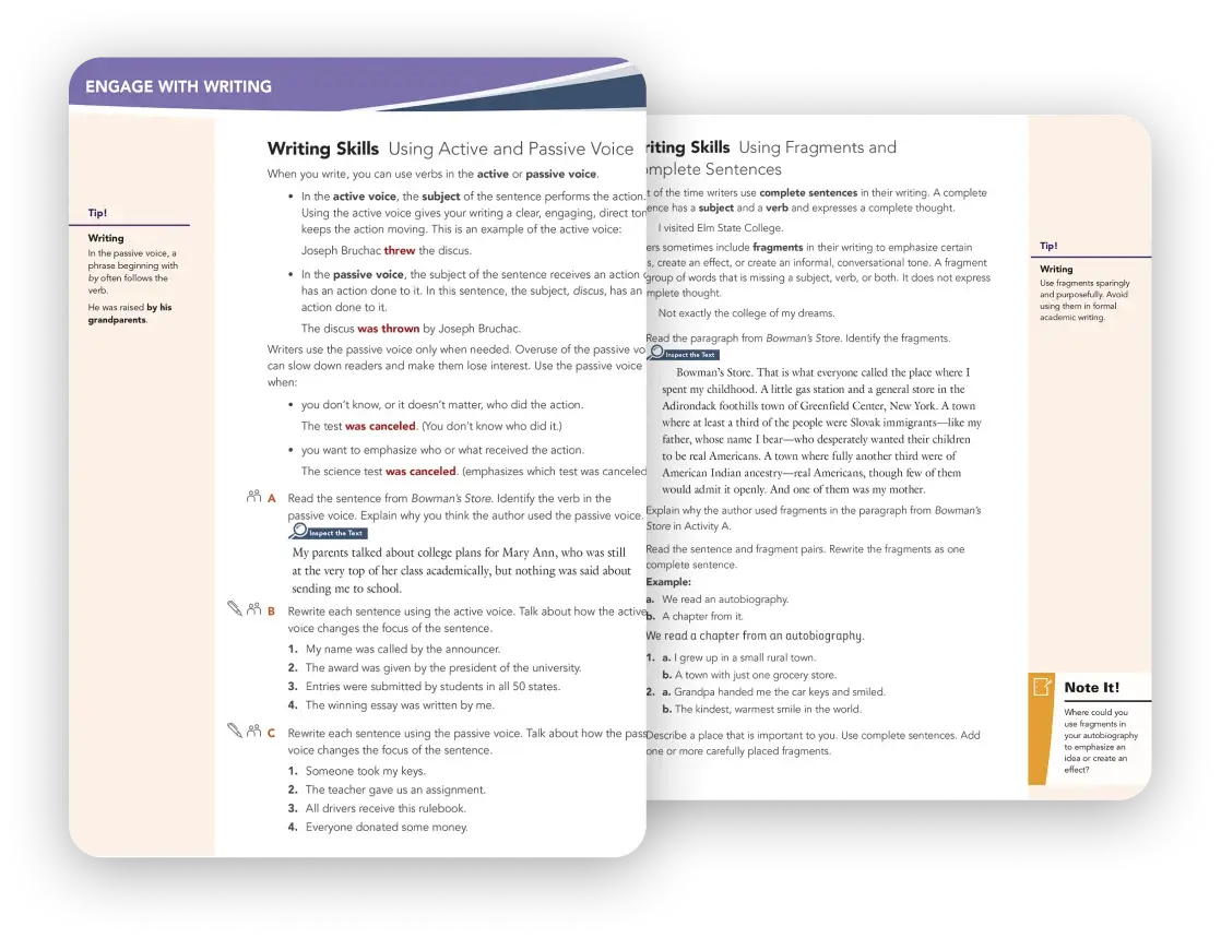 Engage with Writing section