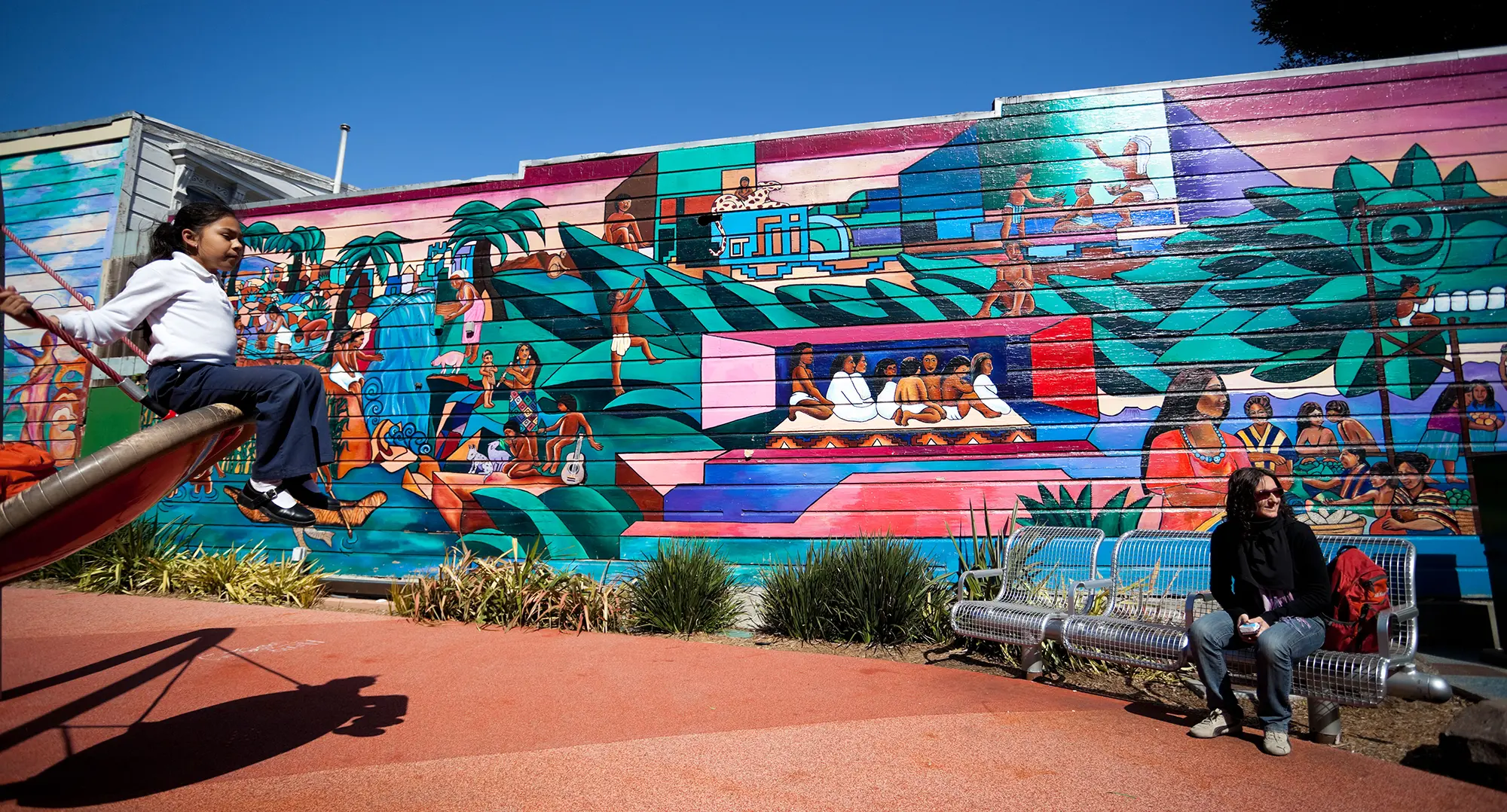 A colorful mural at a playground