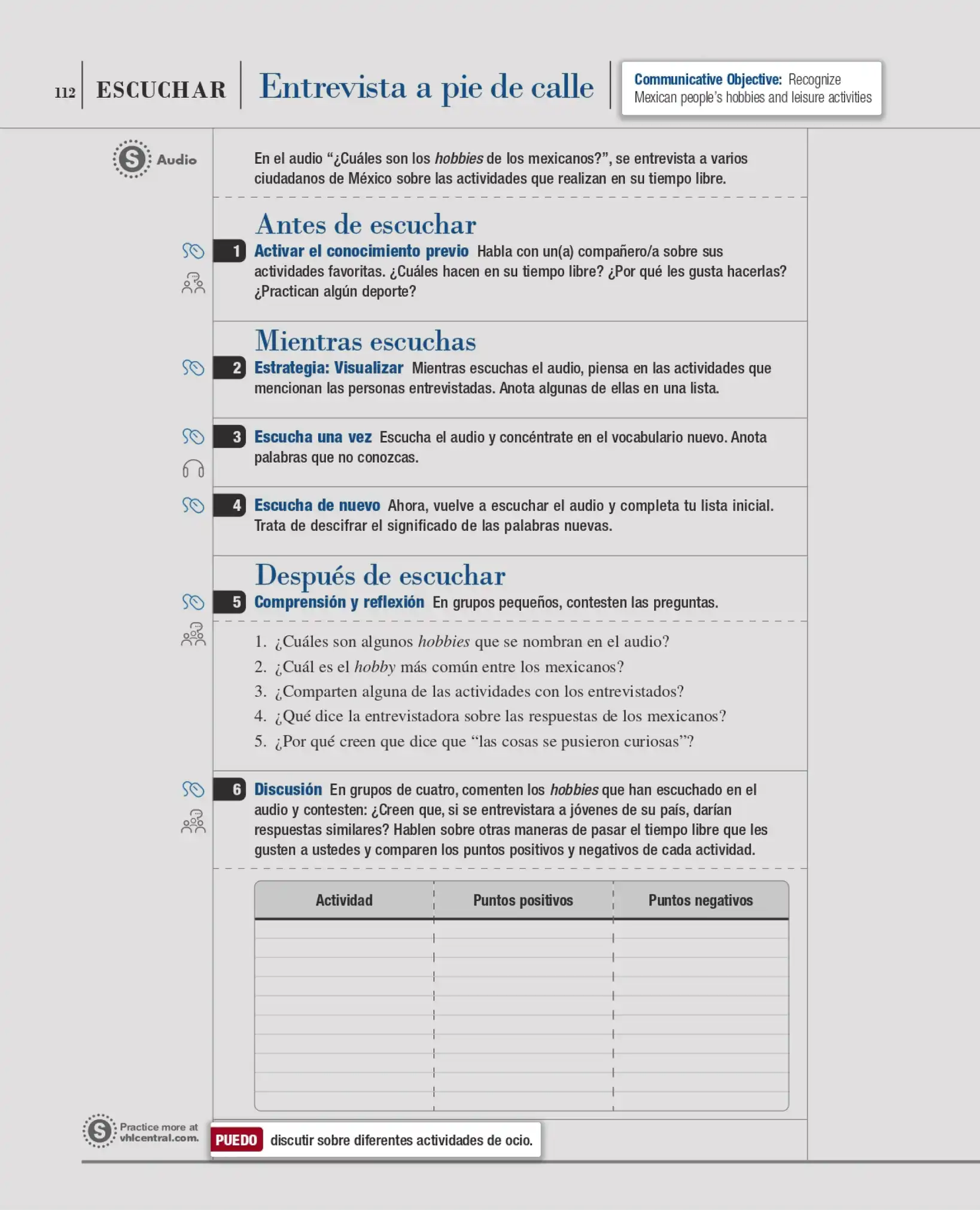 Perspectivas,  Lesson 3 page 112