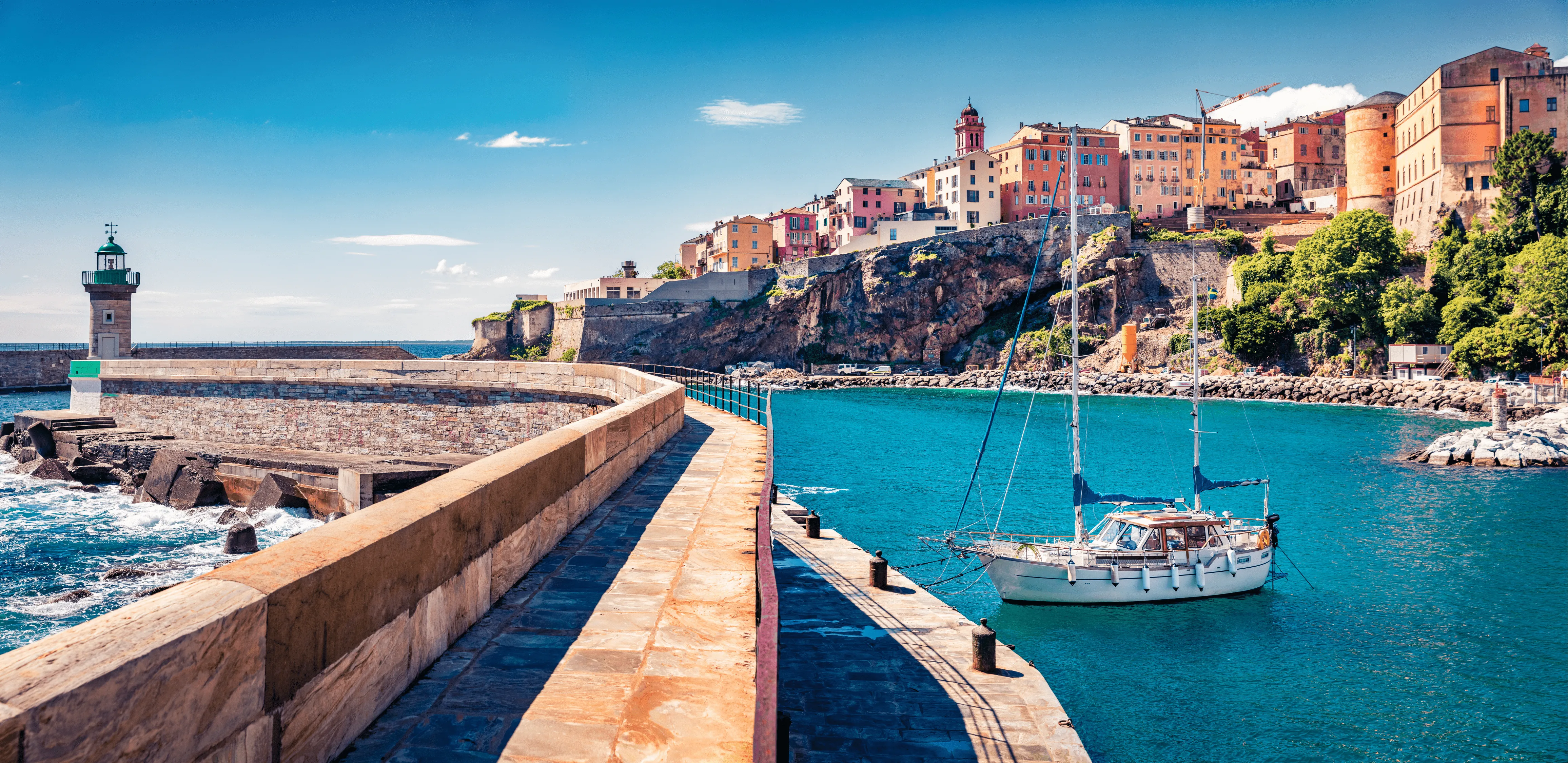 Cityscape of Bastia port, Corsica Island, France.