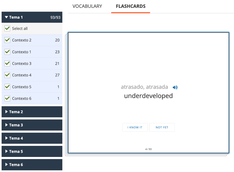 My Vocabulary tool