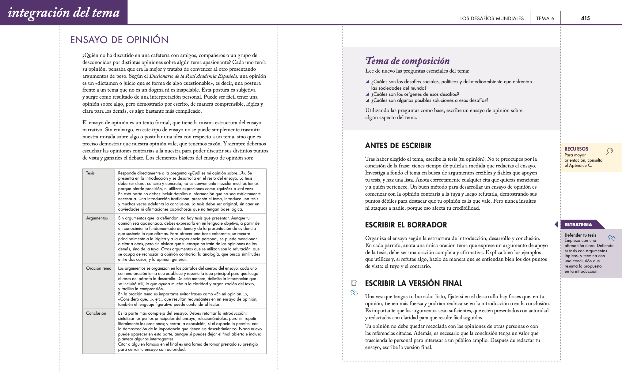 integración del tema