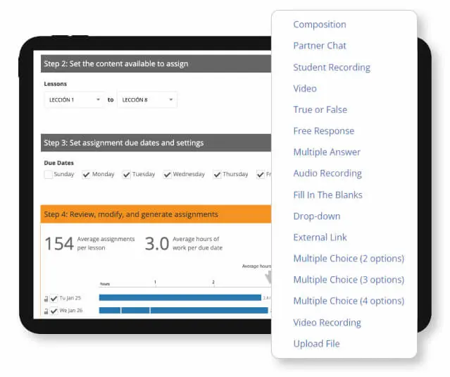 Multiple activity types to choose from